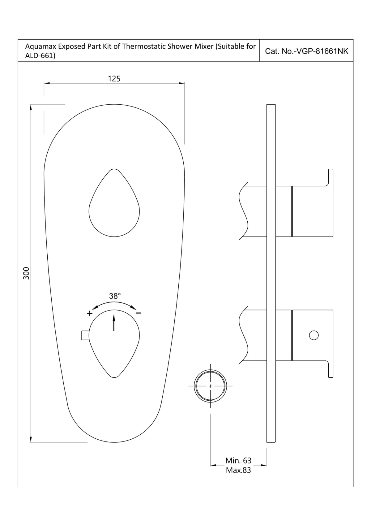 Jaquar Aquamax Thermostatic Diverter Exposed Part Kit 1 Way Vignette Prime series VGP-GRF-81661NK Graphite - image 2