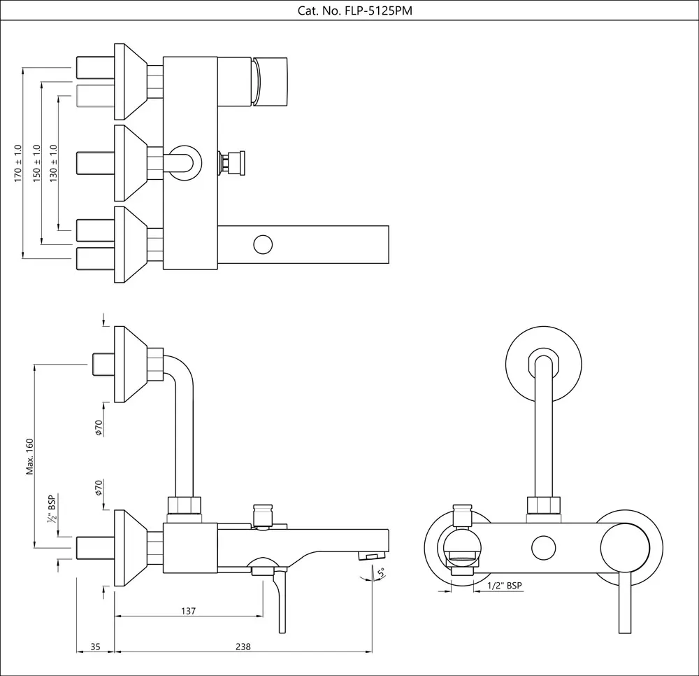 Jaquar Single Lever Wall Mixer 3-in-1 System Florentine Prime series FLP-BLM-5125PM Black Matt - image 2