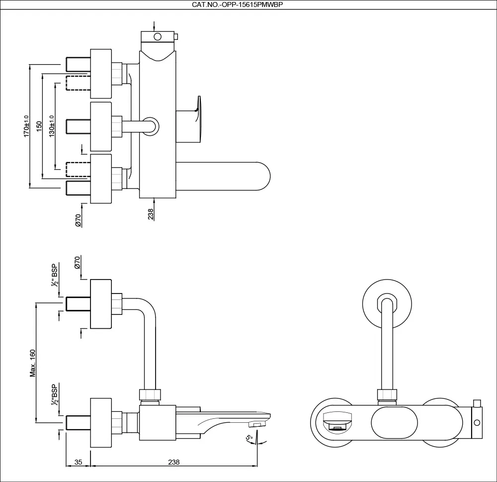Jaquar Exposed Thermostatic Bath & Shower Mixer Thermostatic Mixers series OPP-BCH-15615PMWBP Black Chrome - image 2