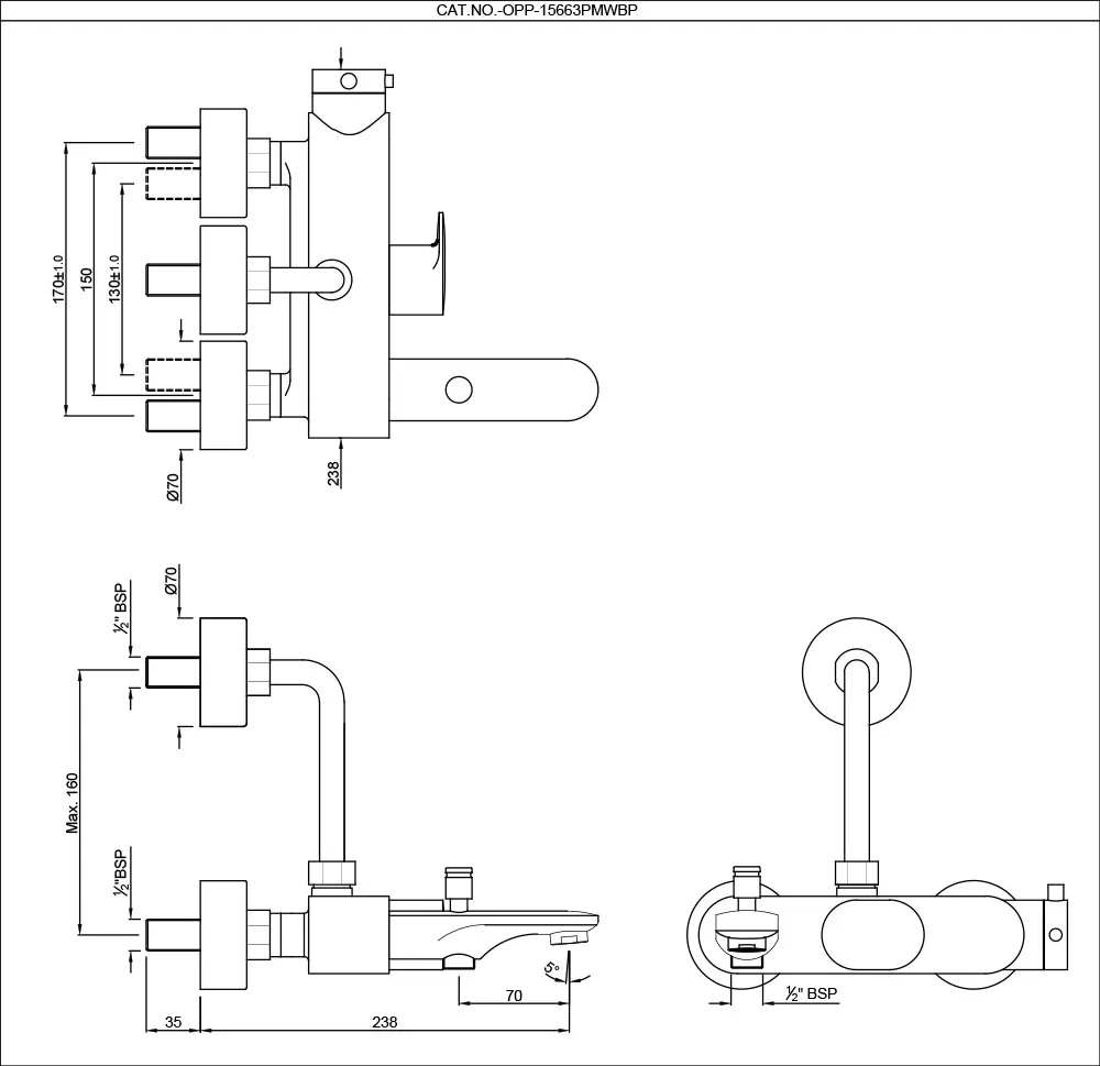 Jaquar Exposed Thermostatic Bath & Shower Mixer 3-in-1 System Thermostatic Mixers series OPP-BCH-15663PMWBP Black Chrome - image 2