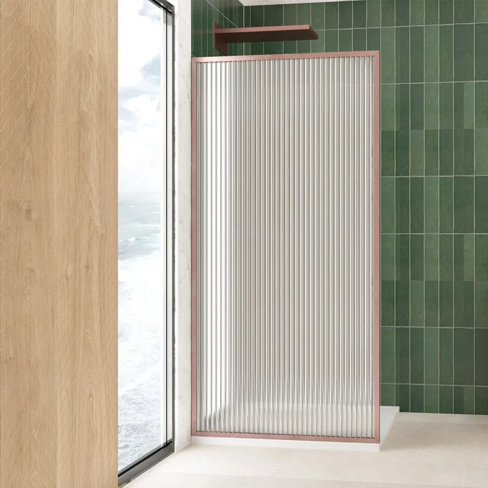 Jaquar Alpha Walk-In Shower Panel, 700 x 2000 mm, Fluted Glass JSE-ACR-ALP110F700H20FL Antique Copper - image 1