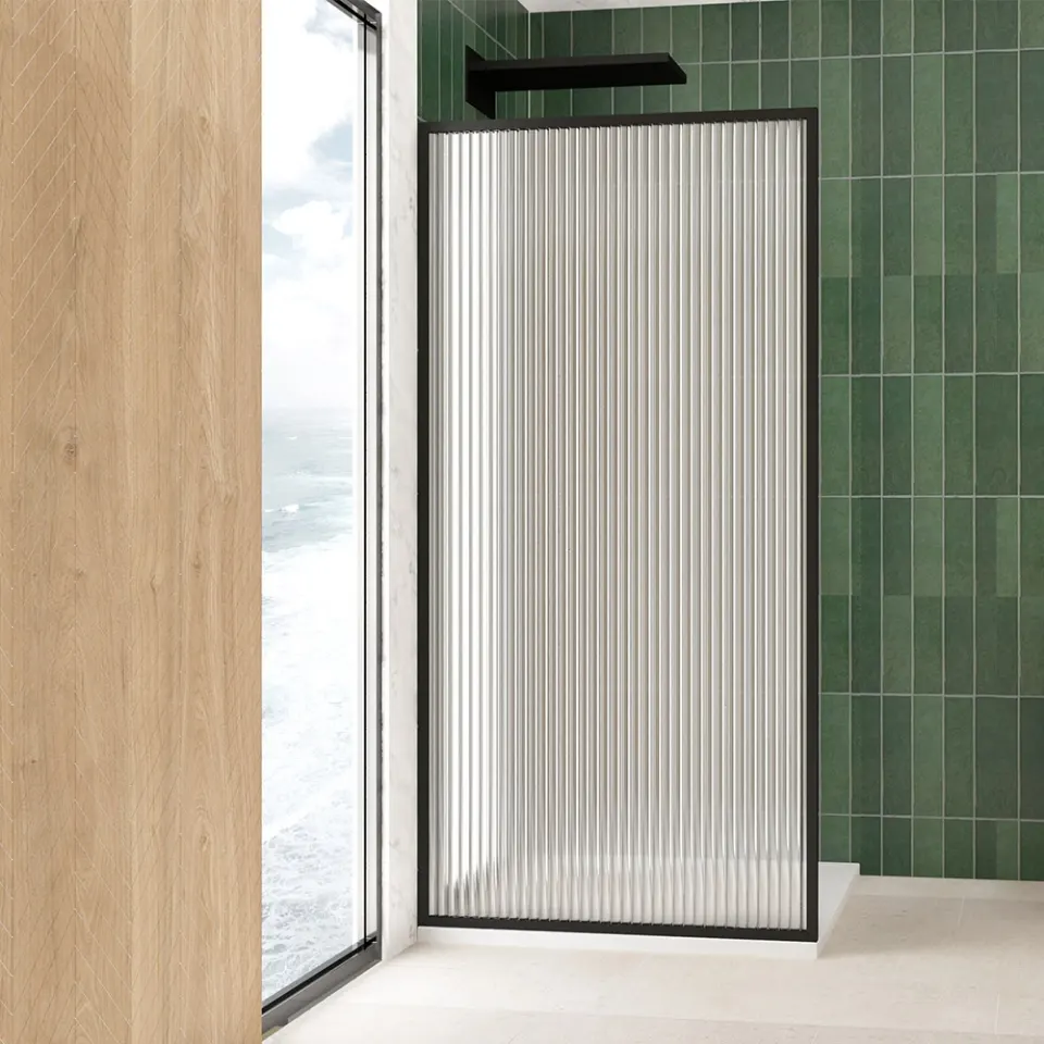 Jaquar Alpha Walk-In Shower Panel, 700 x 2000 mm, Fluted Glass JSE-BLM-ALP110F700H20FL Black Matt - image 1