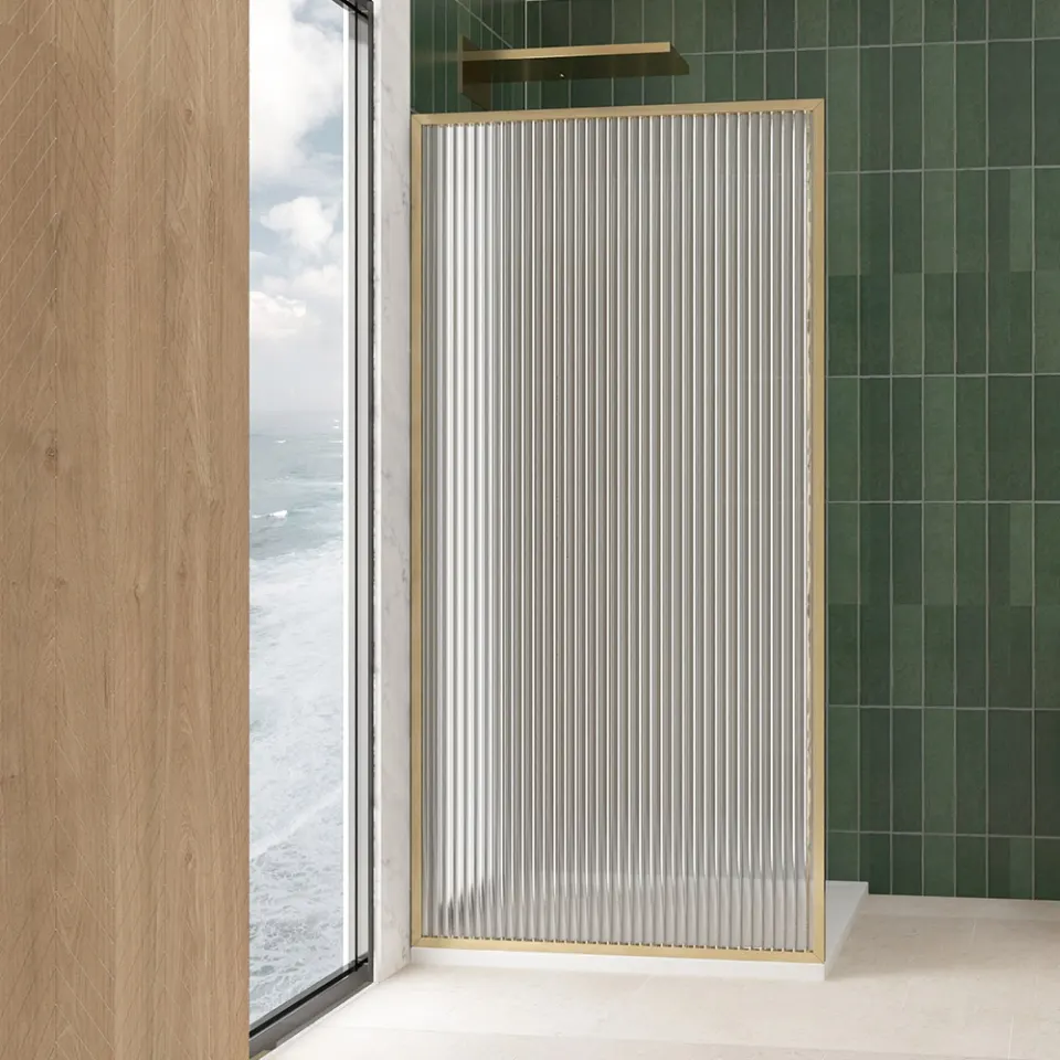 Jaquar Alpha Walk-In Shower Panel, 700 x 2000 mm, Fluted Glass JSE-GLD-ALP110F700H20FL Full Gold - image 1