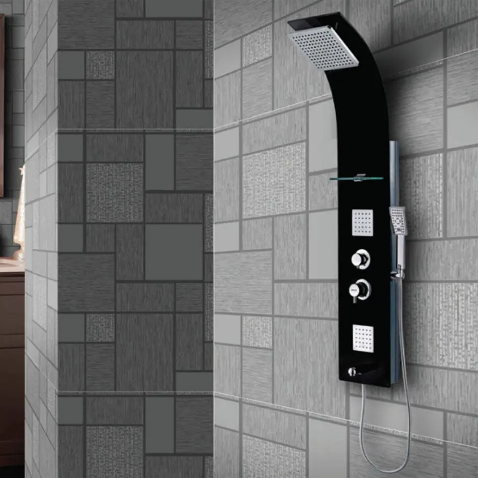 Jaquar Glassy 4 Way Thermostatic Shower Panel 1400 x 250mm with Tempered Glass SHP-BLK-ST86112 Black Glass - image 1
