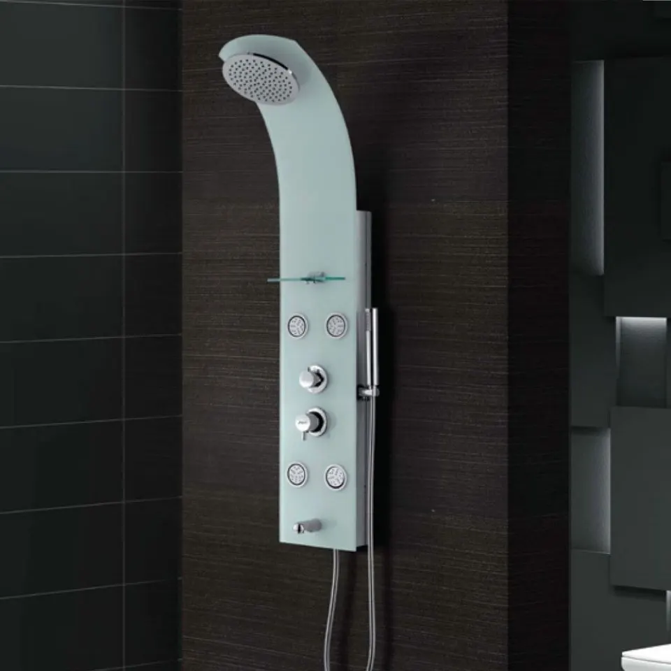 Jaquar Glassy 4 Way Thermostatic Shower Panel 1400 x 250mm with Tempered Glass SHP-WHT-ST86113 White Glass - image 1