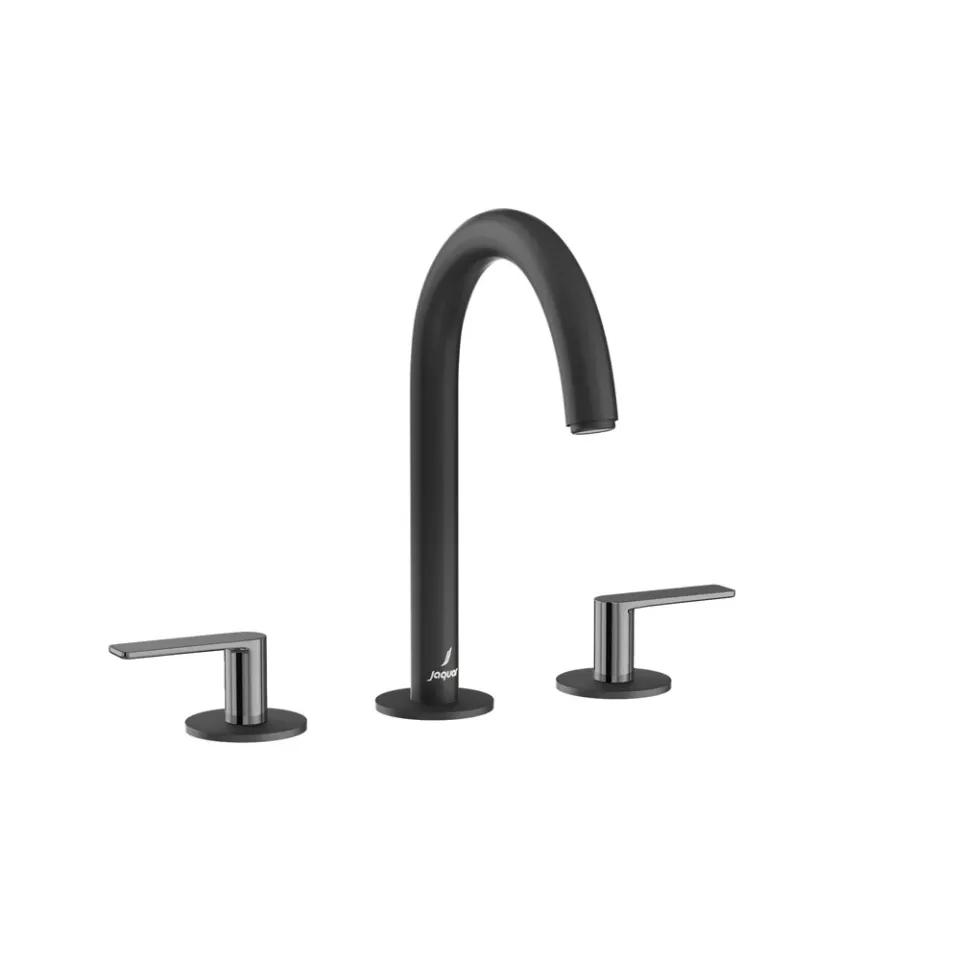 Jaquar 3-Hole Basin Mixer with Pipe Spout - Lever: Black Chrome | Body: Black Matt Laguna Faucets series LAG-BBC-91189PSL Standard - image 1