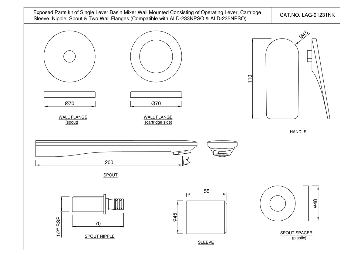 Jaquar Exposed Parts kit of Single Lever Basin Mixer Wall Mounted Laguna series LAG-BCH-91231NK Black Chrome - image 2