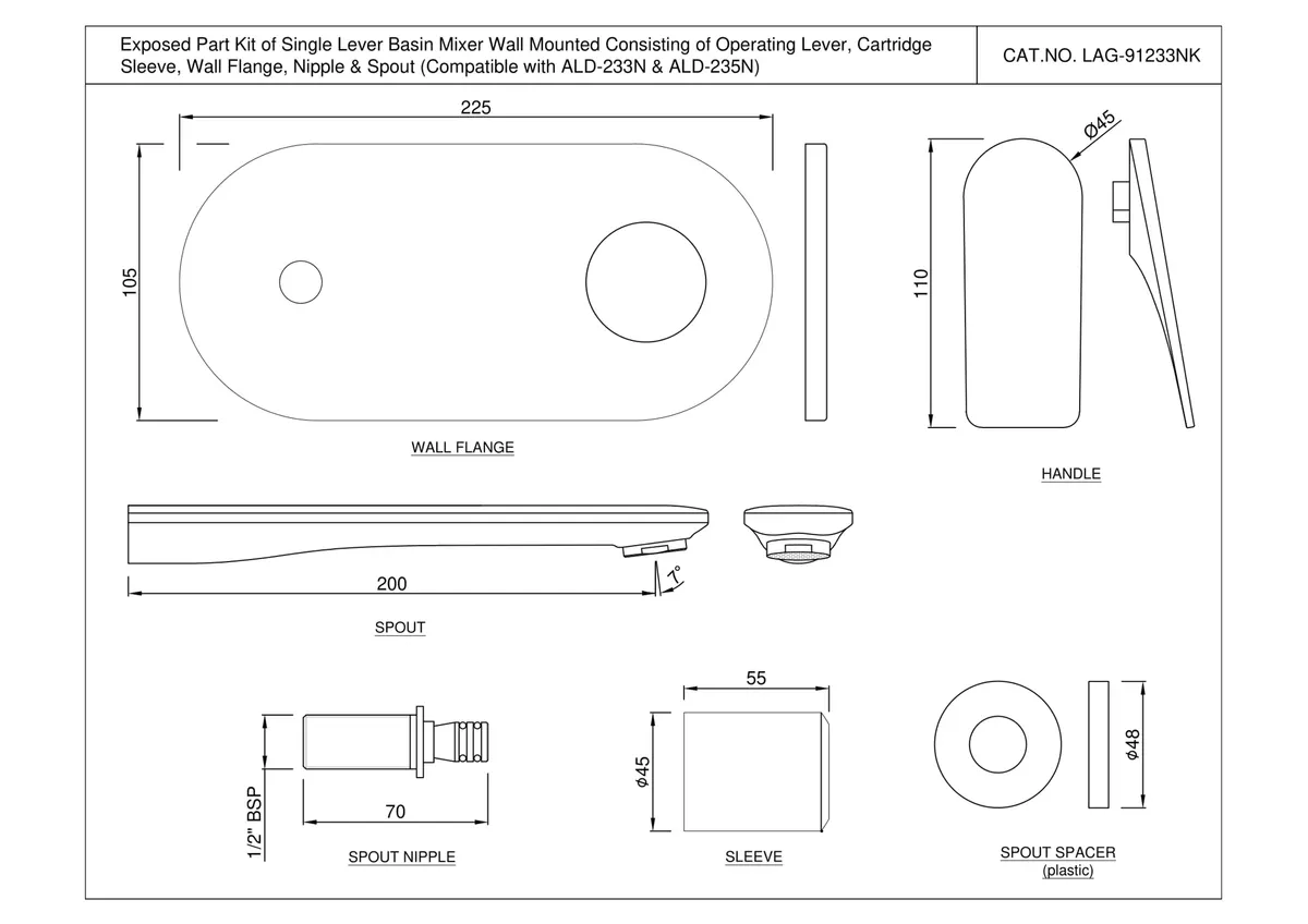 Jaquar Exposed Part Kit of Single Lever Basin Mixer Wall Mounted Laguna Faucets series LAG-BCH-91233NK Black Chrome - image 2
