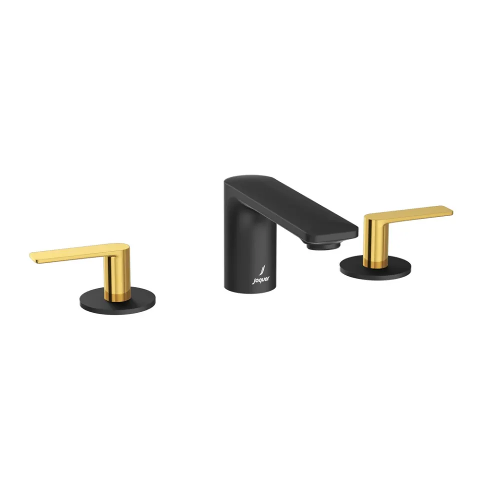 Jaquar 3-Hole Basin Mixer - Lever: Gold Matt PVD | Body: Black Matt Laguna Faucets series LAG-BGM-91189CSL Standard - image 1