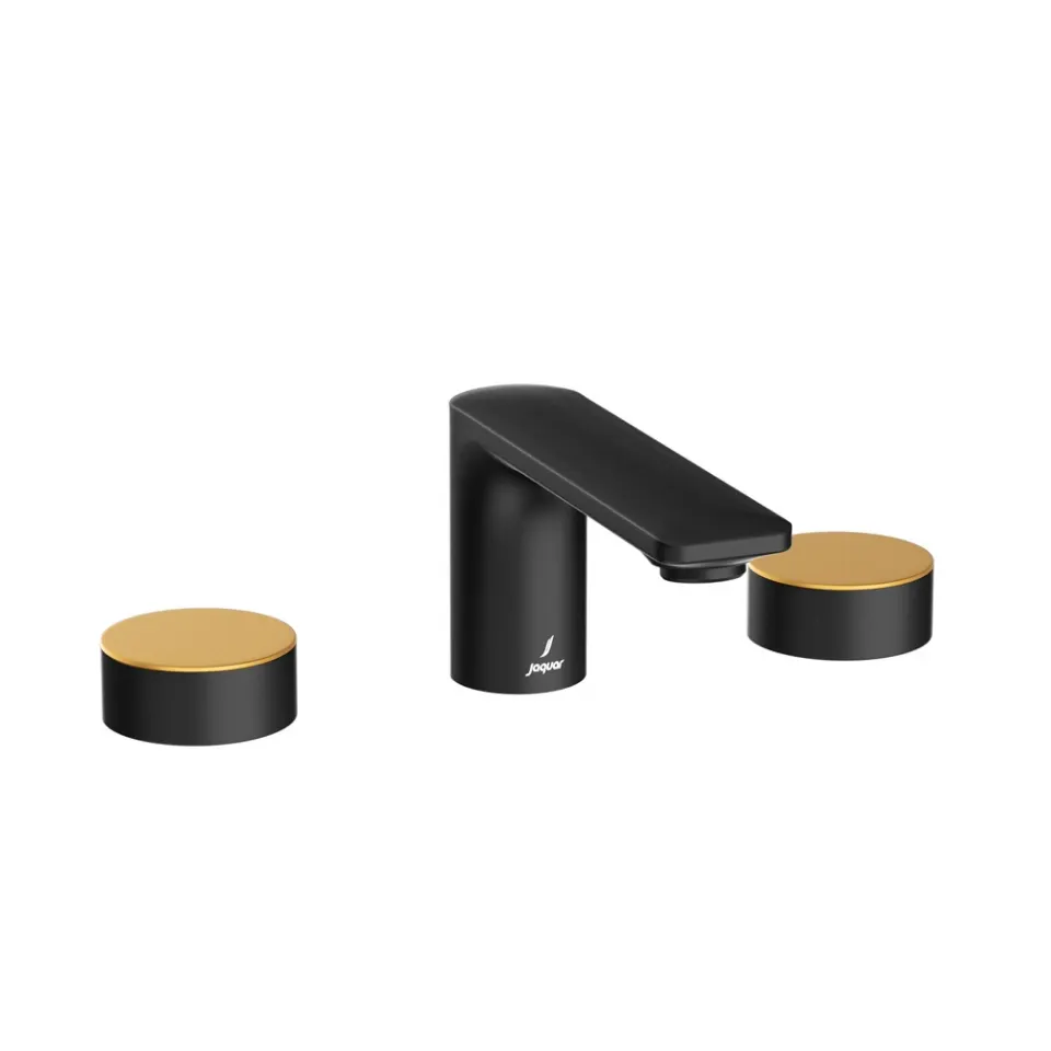 Jaquar 3-Hole Basin Mixer - Lever: Gold Matt PVD | Body: Black Matt Laguna Faucets series LAG-BGM-91189CSR Standard - image 1