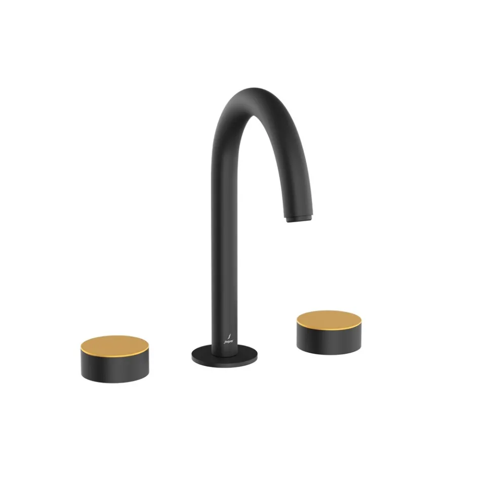 Jaquar 3-Hole Basin Mixer with Pipe Spout - Lever: Gold Matt PVD | Body: Black Matt Laguna Faucets series LAG-BGM-91189PSR Standard - image 1
