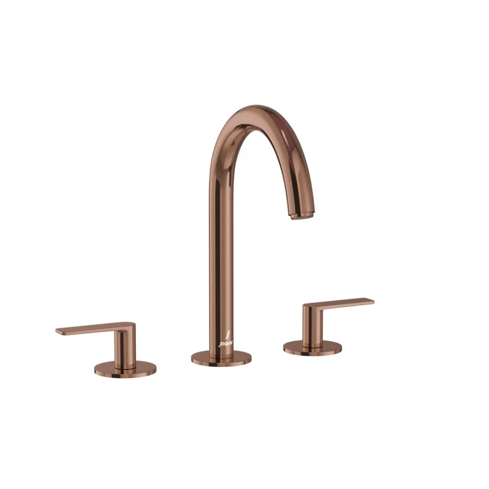Jaquar 3-Hole Basin Mixer with Pipe Spout Laguna series LAG-BGP-91189PSL Blush Gold Bright PVD - image 1
