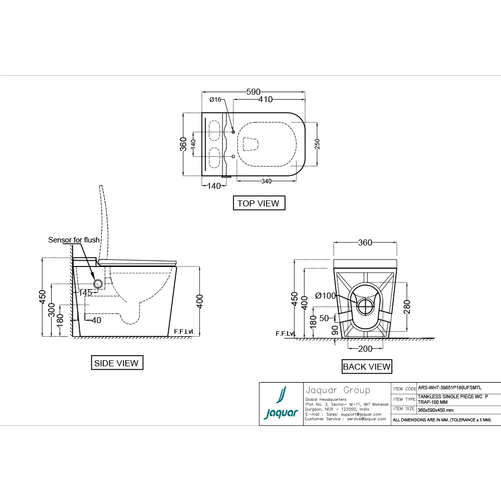 Jaquar Aria Tankless Single Piece WC, 360 x 590 x 450 mm ARS-WHT-39851P180UFSMTL White - image 2