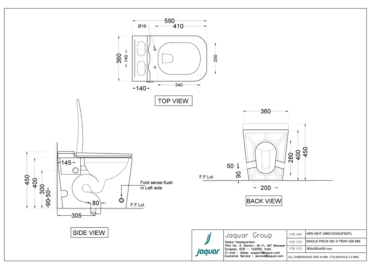 Jaquar Tankless Single Piece WC, 360 x 590 x 450 mm ARS-WHT-39851S300UFSMTL White - image 2