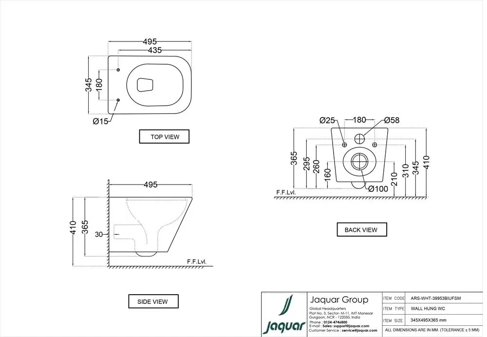 Jaquar Aria Rimless Blind Installation Wall Hung WC, 345 x 495 x 365 mm ARS-WHT-39953BIUFSM White - image 2