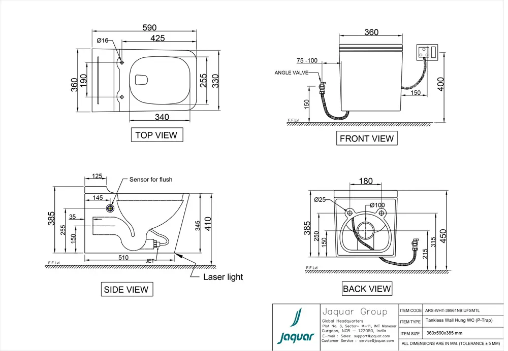 Jaquar Aria Tankless Wall Hung WC, 360 x 590 x 385 mm ARS-WHT-39961NBIUFSMTL White - image 2