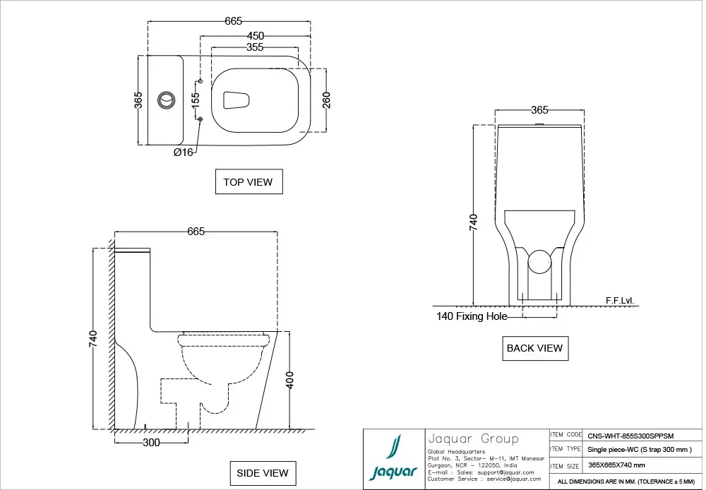 Jaquar Continental Rimless Single Piece WC, 365 x 665 x 740 mm CNS-WHT-855S300SPPSM White - image 2