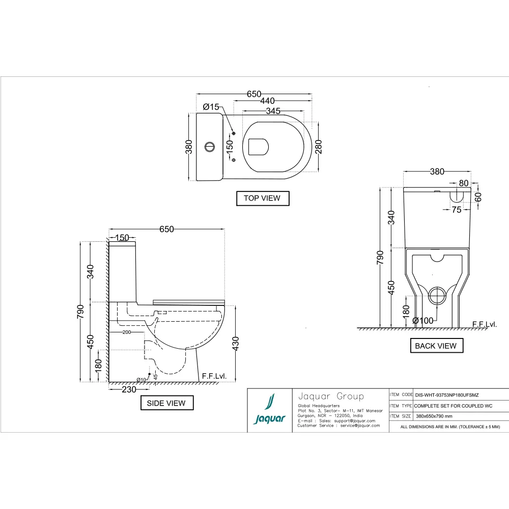 Jaquar Disabled-Friendly Rimless Bowl with Cistern for Coupled WC, 380 x 650 x 790 mm DIS-WHT-93753NP180UFSMZ White - image 2