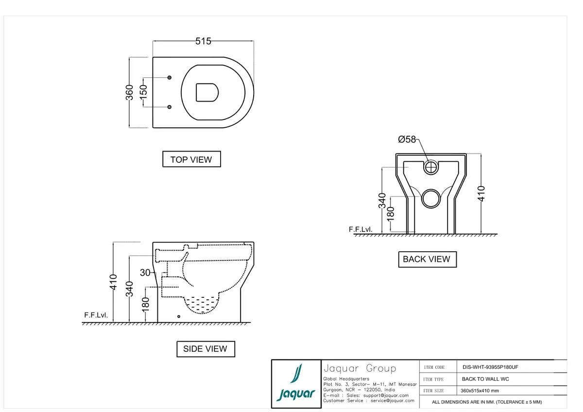 Jaquar Disabled-Friendly Back to Wall WC, 360 x 515 x 410 mm DIS-WHT-93955P180UF White - image 2