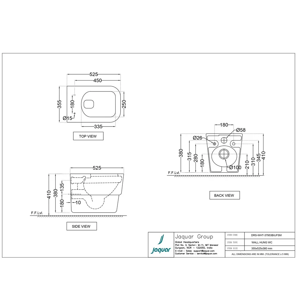 Jaquar D'Arc Rimless Blind Installation Wall Hung WC, 355 x 525 x 380 mm DRS-WHT-37953BIUFSM White - image 2