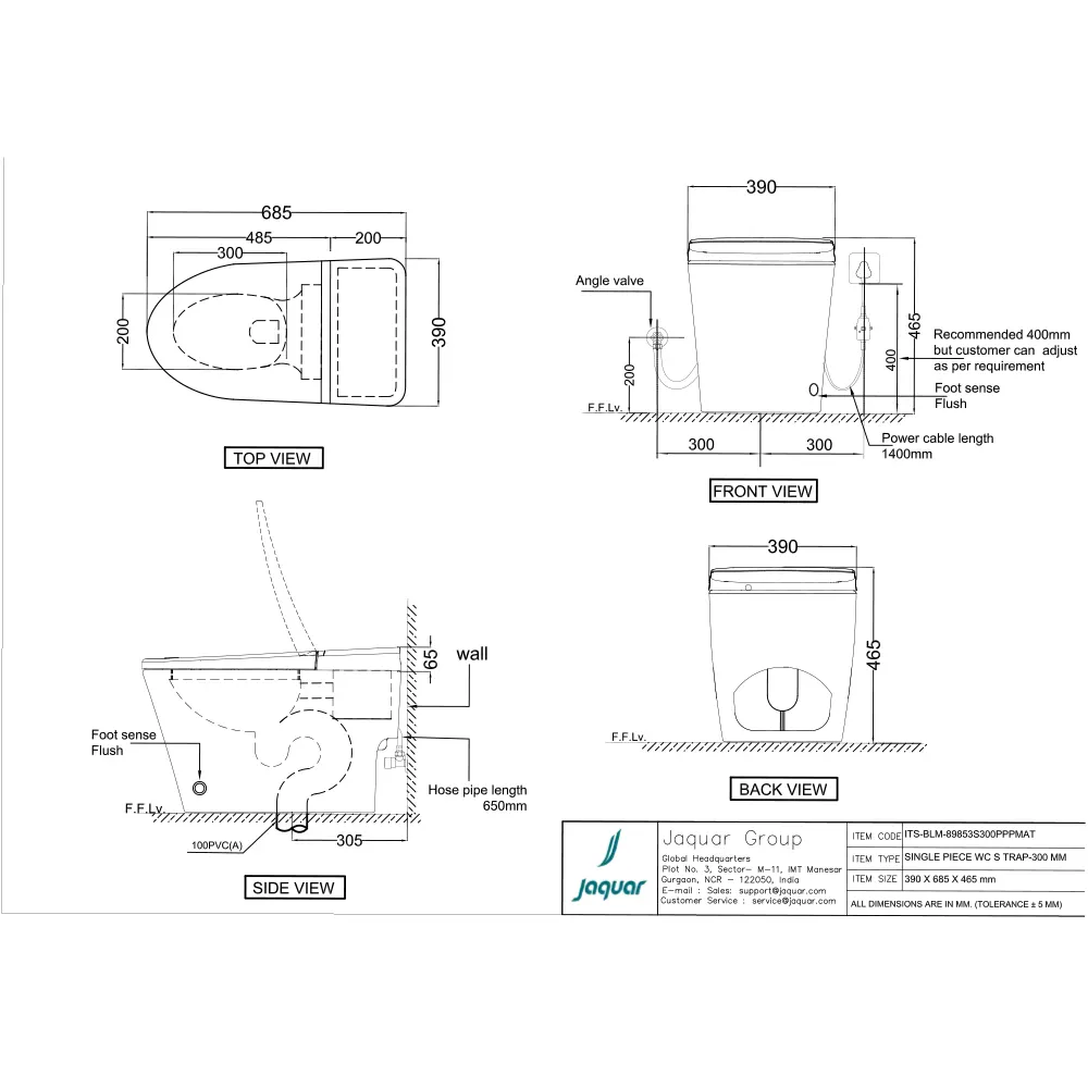 Jaquar Bidspa Fully Automatic Rimless Floor Mounted WC, 390 x 685 x 465 mm ITS-BLM-89853S300PPPMAT Black Matt - image 2