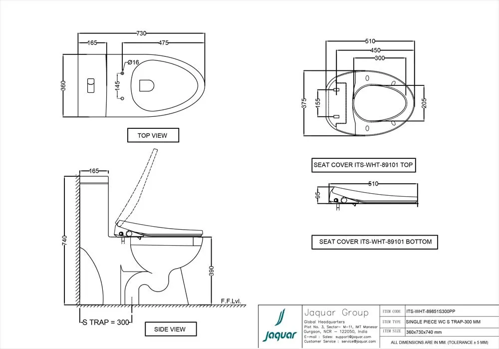 Jaquar Bidspa Single Piece WC, 360 x 730 x 740 mm ITS-WHT-89851S300PP White - image 2