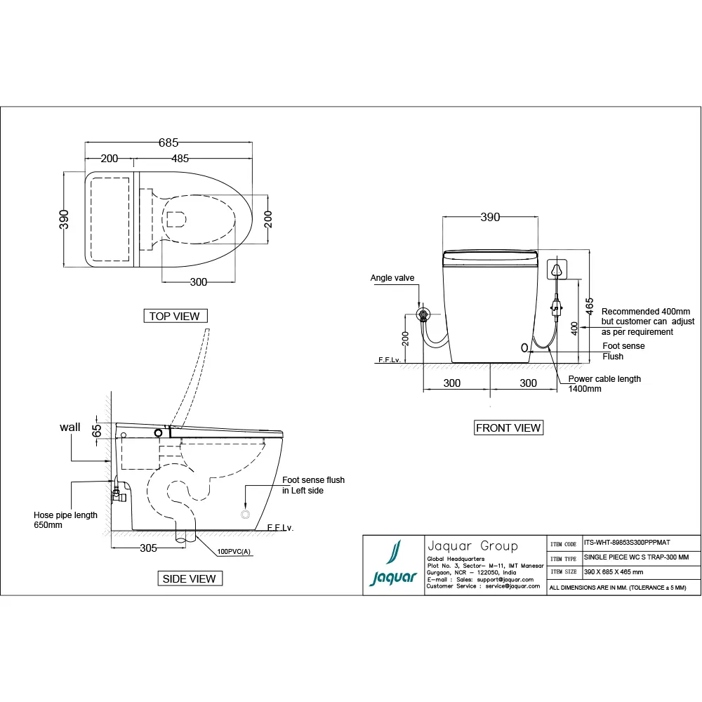 Jaquar Bidspa Fully Automatic Rimless Floor Mounted WC, 390 x 685 x 465 mm ITS-WHT-89853S300PPPMAT White - image 2