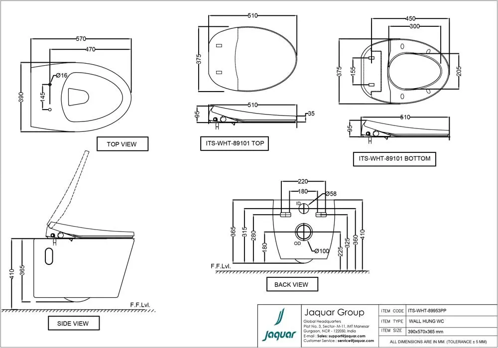 Jaquar Bidspa Rimless Wall Hung WC, 390 x 570 x 365 mm ITS-WHT-89953PP White - image 2