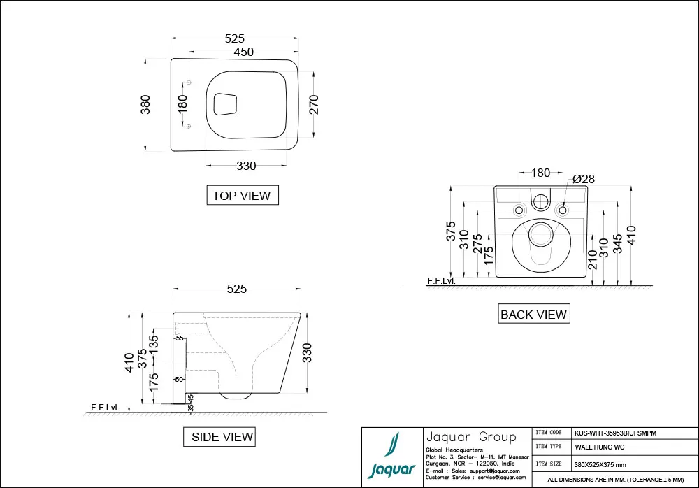 Jaquar Kubix Prime Rimless Blind Installation Wall Hung WC, 380 x 525 x 375 mm KUS-WHT-35953BIUFSMPM White - image 2