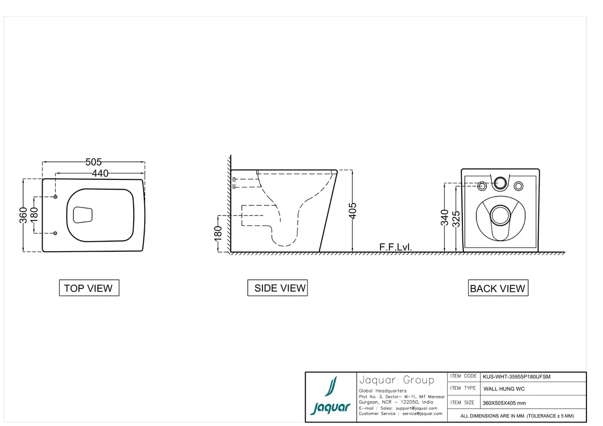 Jaquar Kubix Rimless Back to Wall WC, 360 x 500 x 400 mm KUS-WHT-35955P180UFSM White - image 2