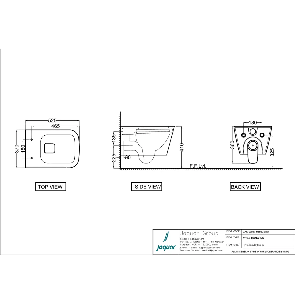 Jaquar Laguna Rimless Blind Installation Wall Hung WC, 370 x 525 x 350 mm LAS-BLM-91953BIUF Black Matt - image 2