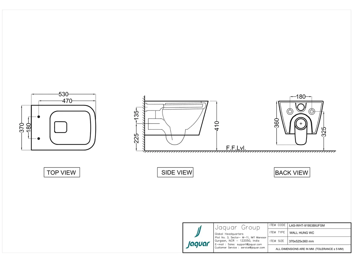 Jaquar Laguna Rimless Blind Installation Wall Hung WC, 370 x 525 x 350 mm LAS-WHT-91953BIUFSM White - image 2