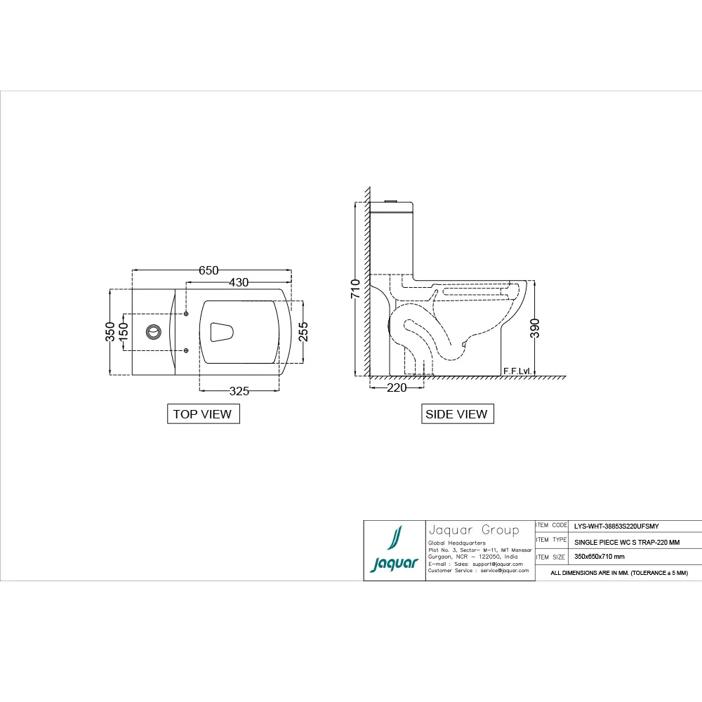 Jaquar Lyric Rimless Single Piece WC, 350 x 650 x 710 mm LYS-WHT-38853S220UFSMY White - image 2