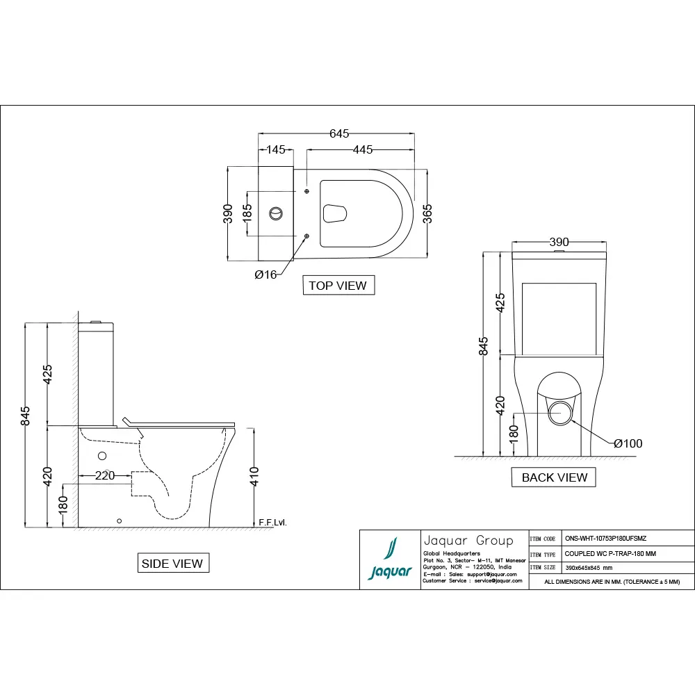 Jaquar Ornamix Rimless Bowl with Cistern for Coupled WC, 390 x 645 x 845 mm ONS-WHT-10753P180UFSMZ White - image 2