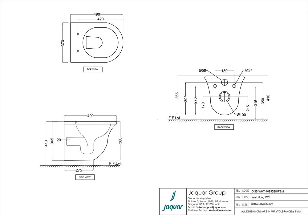 Jaquar Ornamix Blind Installation Wall Hung WC, 370 x 490 x 365 mm ONS-WHT-10953BIUFSM White - image 2