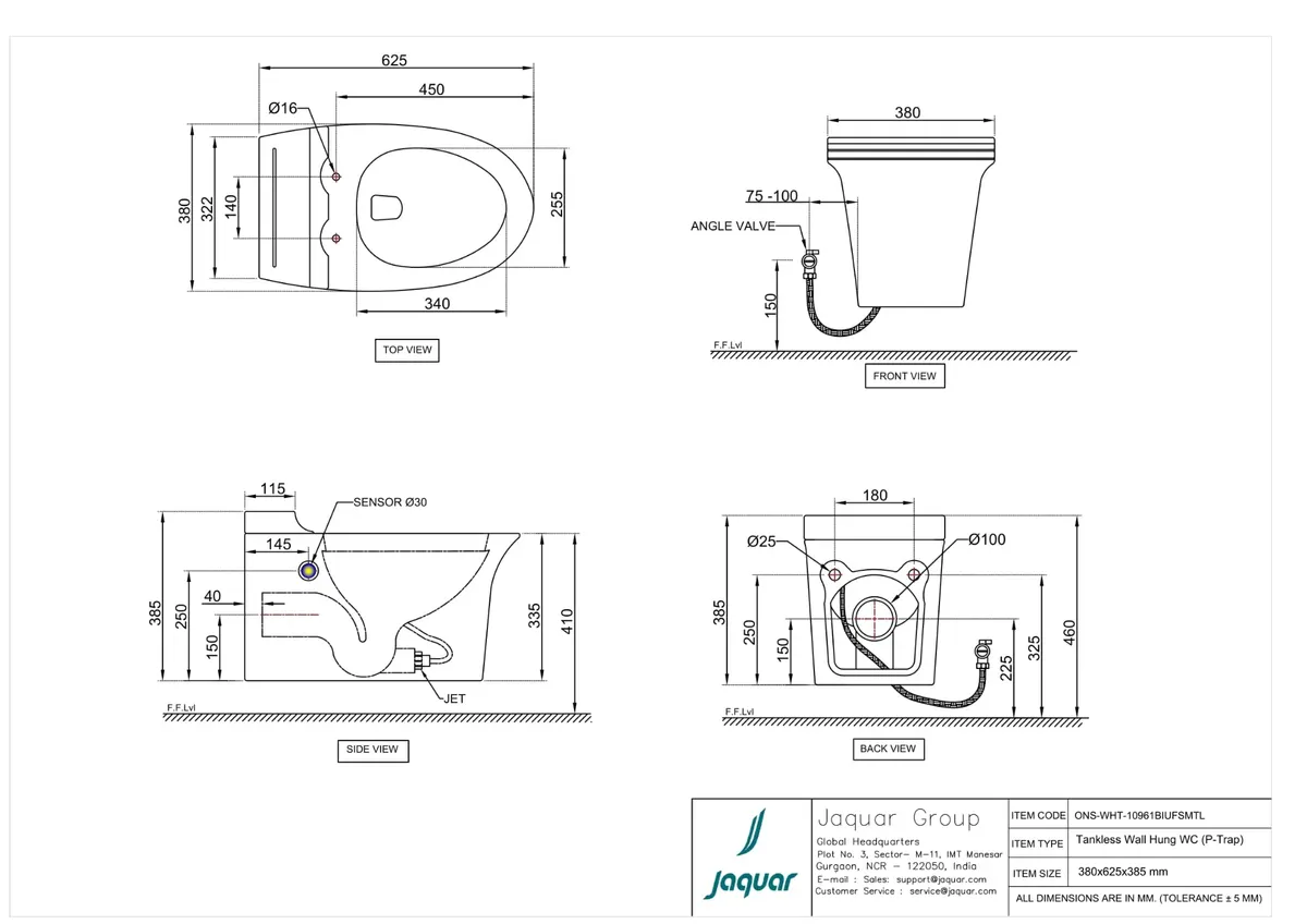 Jaquar Ornamix Tankless Wall Hung WC, 380 x 625 x 385 mm ONS-WHT-10961BIUFSMTL White - image 2