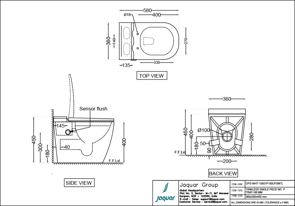 Jaquar Opal Tankless Single Piece WC, 360 x 580 x 450 mm OPS-WHT-15851P180UFSMTL White - image 2