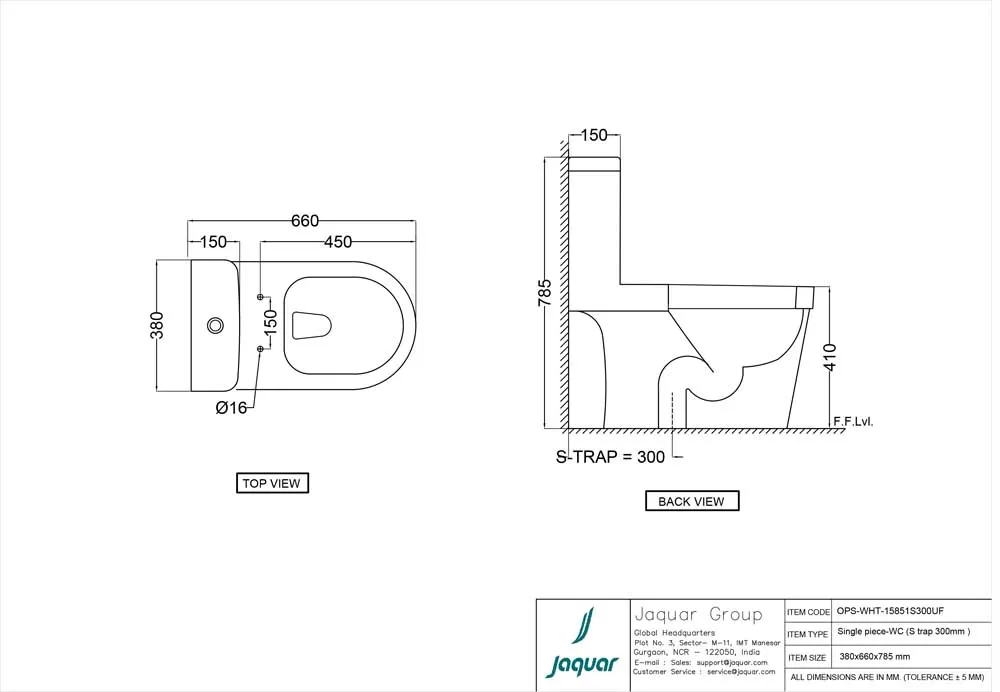Jaquar Opal Single Piece WC, 380 x 660 x 785 mm OPS-WHT-15851S300UF White - image 2