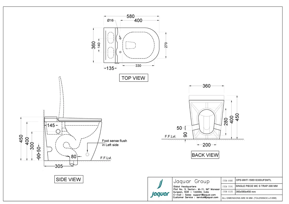 Jaquar Opal Tankless Single Piece WC, 360 x 580 x 450 mm OPS-WHT-15851S300UFSMTL White - image 2