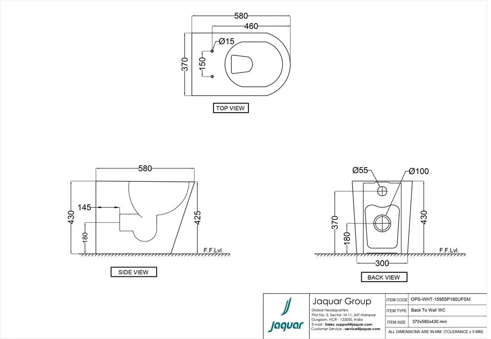 Jaquar Opal Rimless Back to Wall WC, 360 x 560 x 420 mm OPS-WHT-15955P180UFSM White - image 2