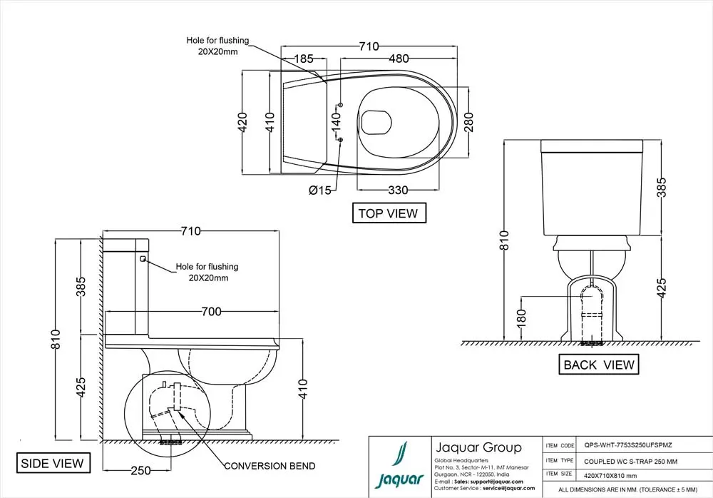 Jaquar Queens Prime Rimless Bowl with Side Flush Cistern, 420 x 710 x 810 mm QPS-WHT-7753S250UFSPMZ White - image 2