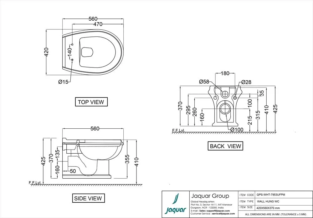 Jaquar Queens Prime Rimless Wall Hung WC, 420 x 560 x 370 mm QPS-WHT-7953UFPM White - image 2