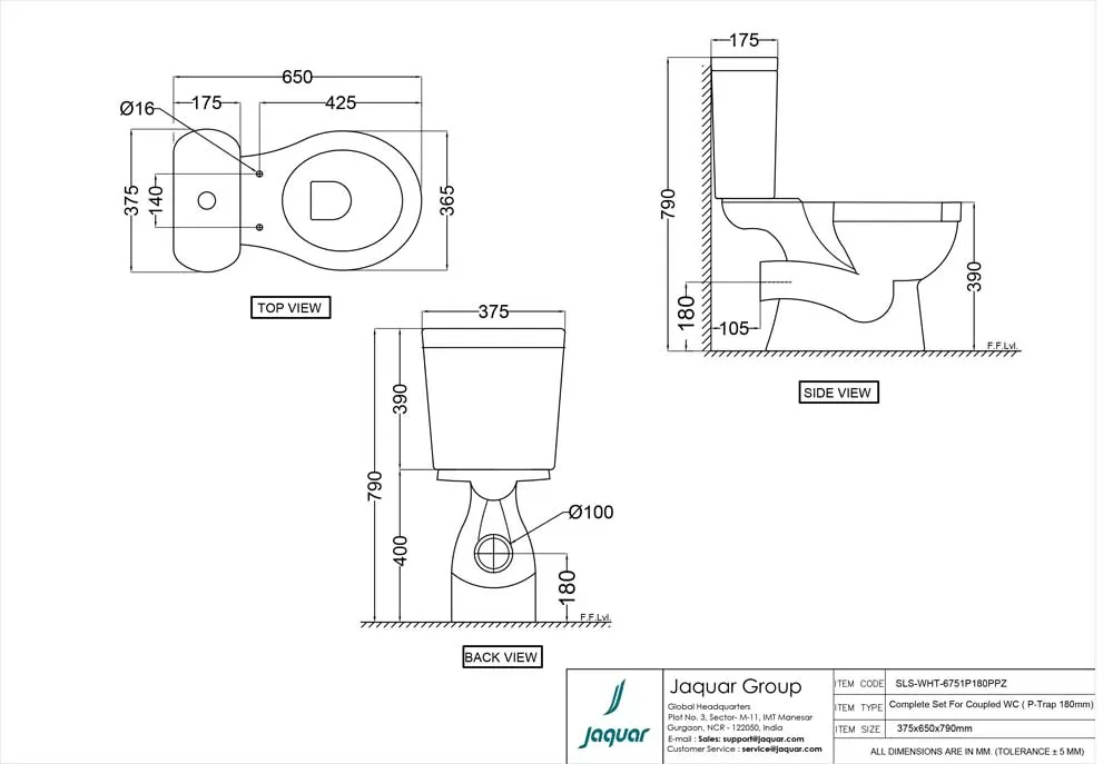 Jaquar Solo Bowl with Cistern for Coupled WC, 375 x 650 x 790 mm SLS-WHT-6751S220PPZ White - image 2