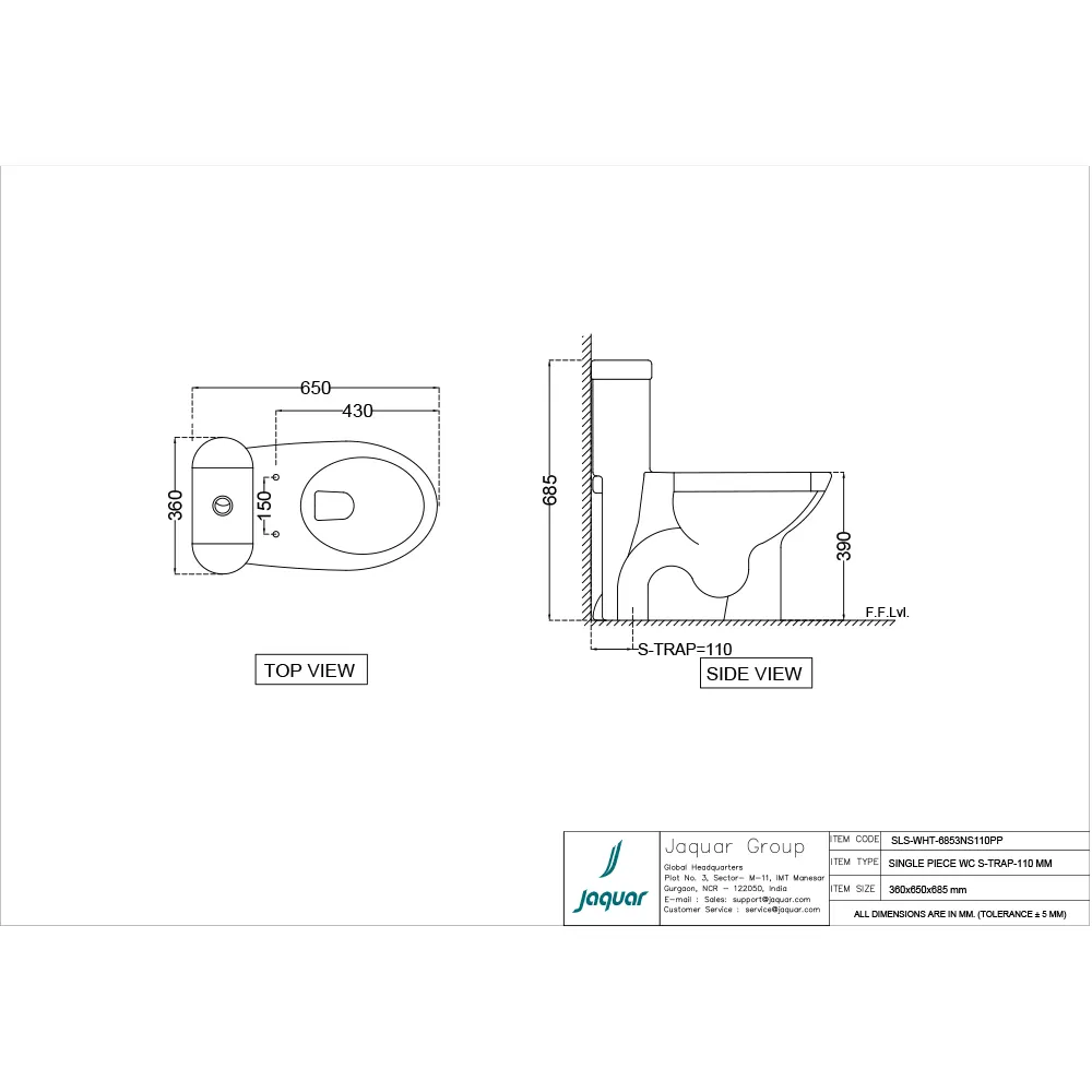Jaquar Solo Rimless Single Piece WC, 360 x 650 x 685 mm SLS-WHT-6853NS110PP White - image 2