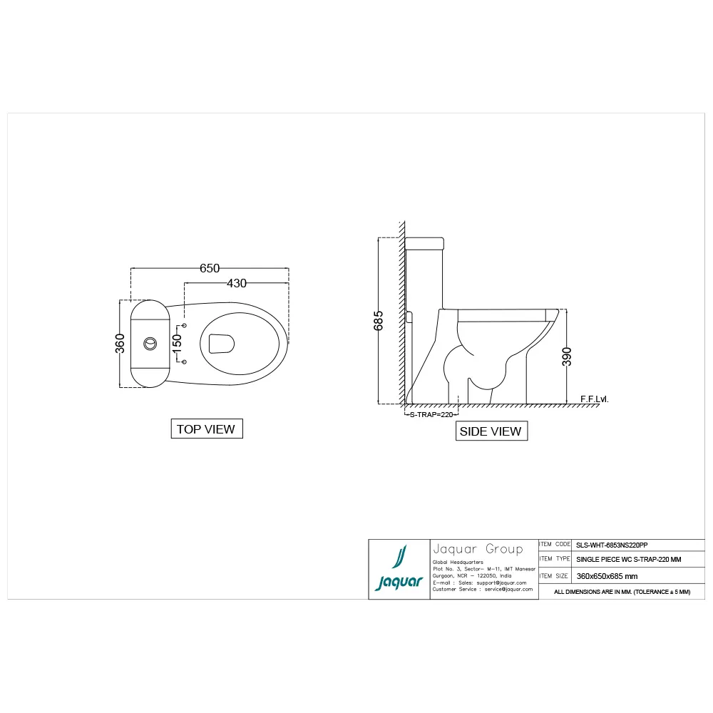 Jaquar Solo Rimless Single Piece WC, 360 x 650 x 685 mm SLS-WHT-6853NS220PP White - image 2