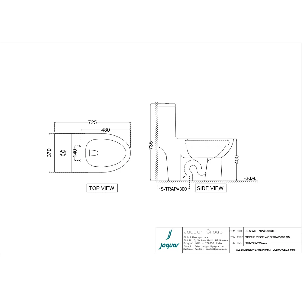 Jaquar Solo Rimless Single Piece WC, 370 x 725 x 735 mm SLS-WHT-6853S300UF White - image 2