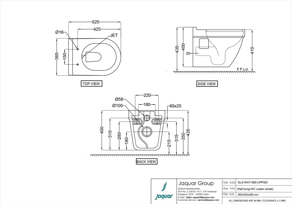 Jaquar Solo Wall Hung WC, 365 x 525 x 400 mm SLS-WHT-6951JPPSM White - image 2