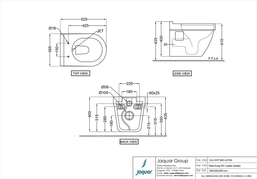 Jaquar Solo Wall Hung WC, 365 x 525 x 400 mm SLS-WHT-6951JUFSM White - image 2