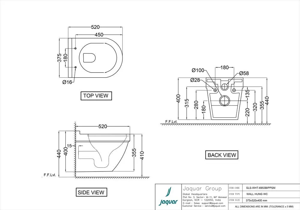 Jaquar Solo Rimless Blind Installation Wall Hung WC, 375 x 520 x 400 mm SLS-WHT-6953BIPPSM White - image 2