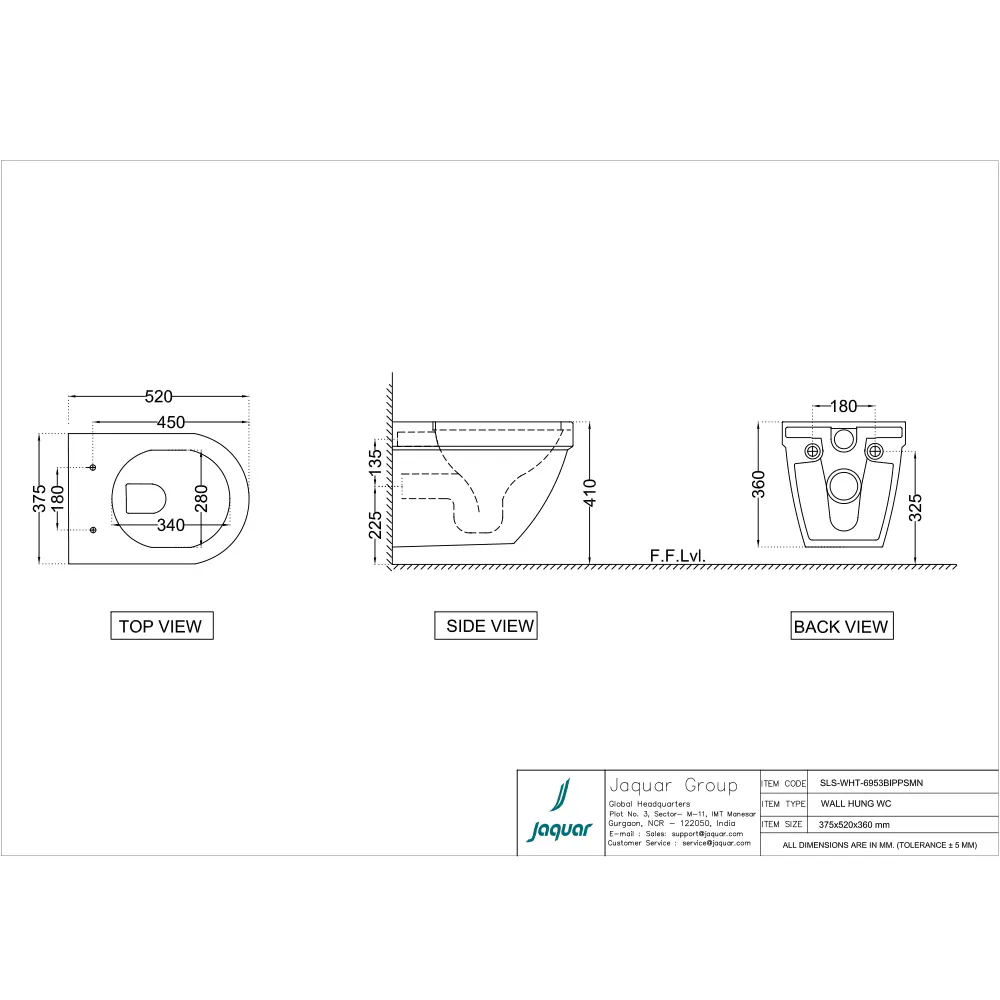 Jaquar Solo Rimless Blind Installation Wall Hung WC, 360 x 375 x 520 mm SLS-WHT-6953BIPPSMN White - image 2